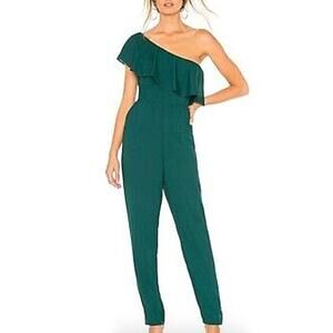 Yumi Kim Cascade Jumpsuit Green One Shoulder Skinny Leg Party Wedding Cocktail